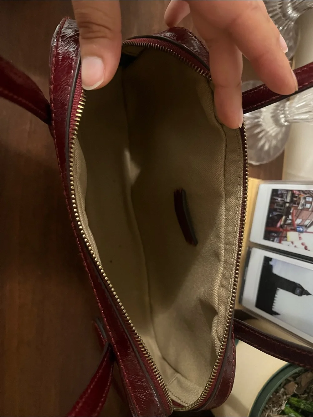 Women's Burgundy Patent Shoulder Bag